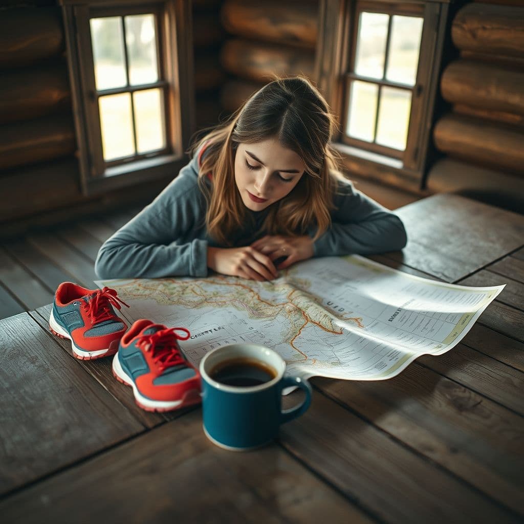 Persona soñando despierta con un mapa de la Carretera Austral y unas zapatillas de colores.