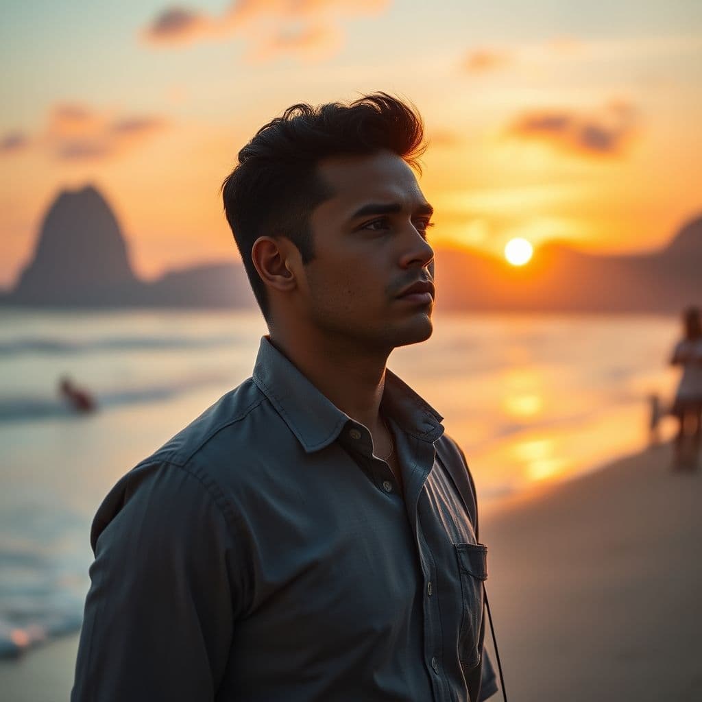 Hombre mirando al horizonte con determinación, simbolizando la búsqueda de su pasión.