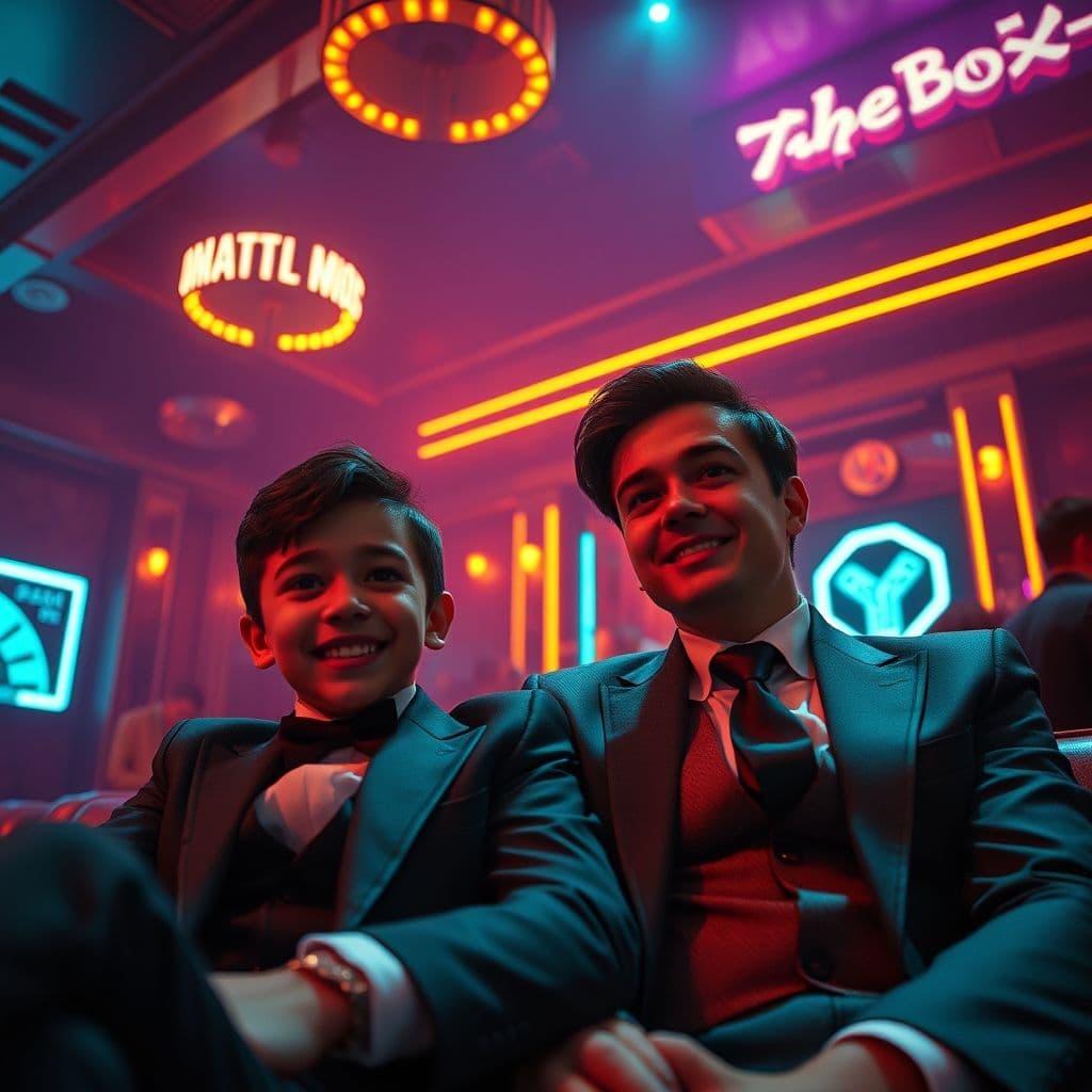 Joven millonario aburrido en un club exclusivo con su hijo