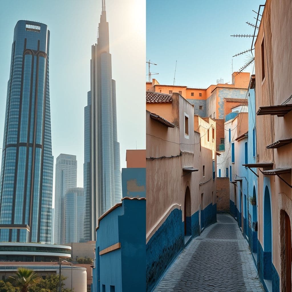 Contraste entre zonas urbanas y rurales en países árabes