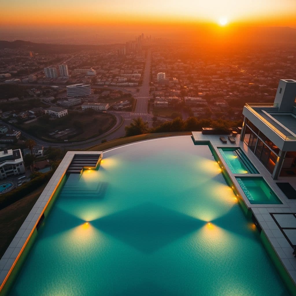 Mansión de Jason Statham en Beverly Hills con piscina y vistas panorámicas