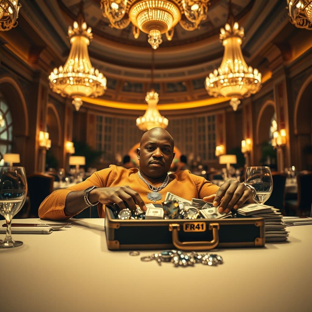 Floyd Mayweather mostrando su maleta de dinero en un restaurante de lujo