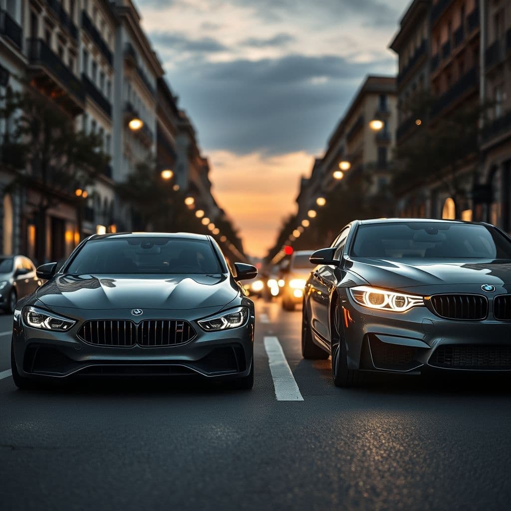 Mercedes CL300 y BMW estacionados en una calle urbana