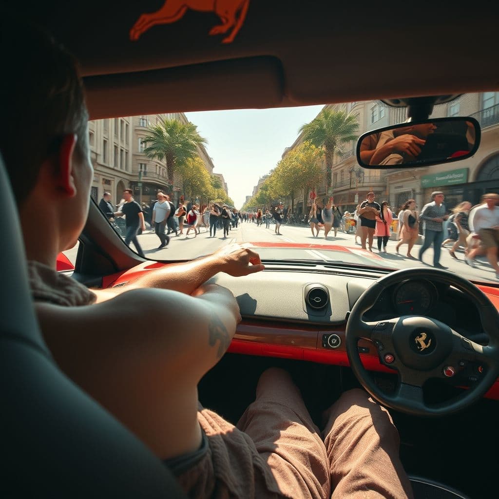 Ilian Tobiana conduciendo descalzo un superdeportivo por las calles de Barcelona