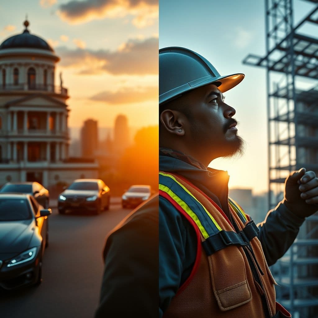 Contraste entre las expectativas de lujo y la realidad del trabajo duro para los migrantes hispanos.