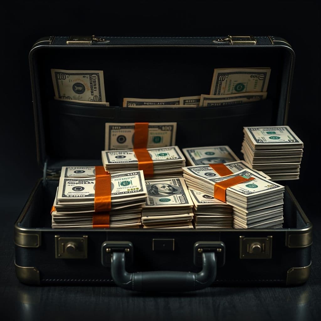 Interior de la maleta de Mayweather mostrando pilas de billetes de 100 dólares