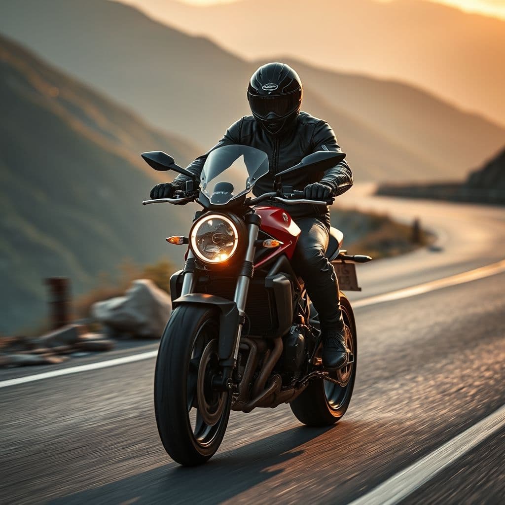 Jason Statham montando su Ducati Superquadro en una carretera panorámica