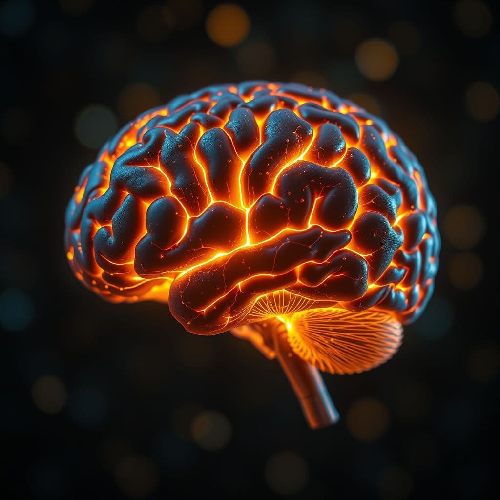 Cerebro humano iluminado mostrando actividad neuronal durante la visualización.