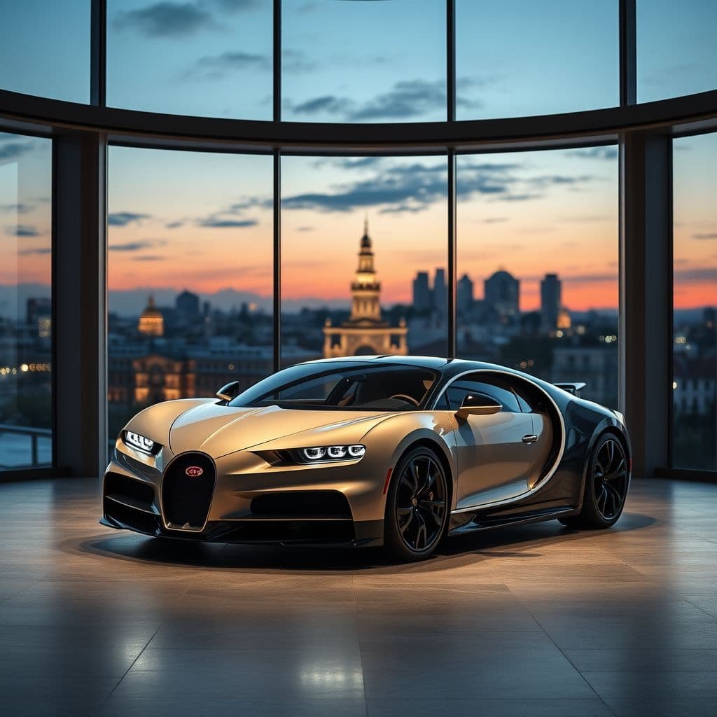 Bugatti Chiron exhibido en el salón de la mansión de Karim Benzema en Madrid