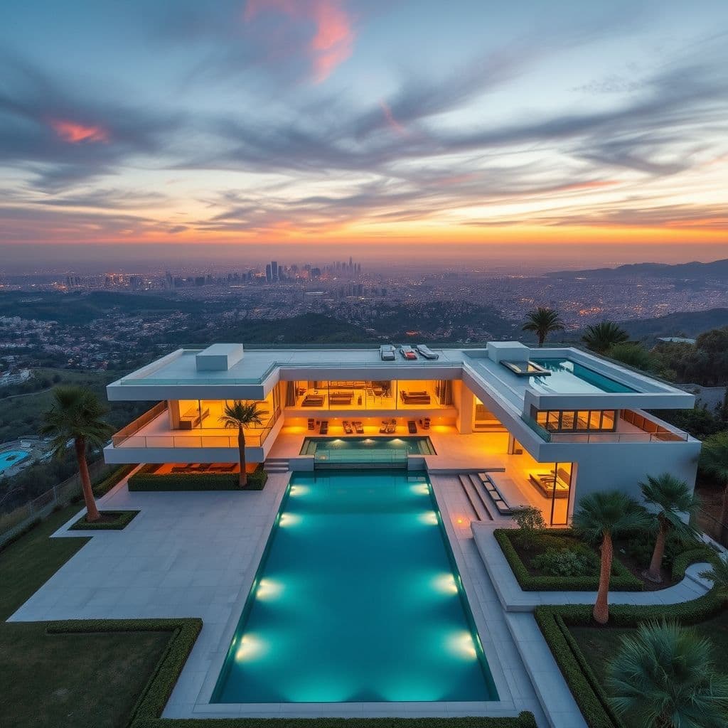 Vista aérea de la mansión de Vin Diesel en las montañas de Los Ángeles