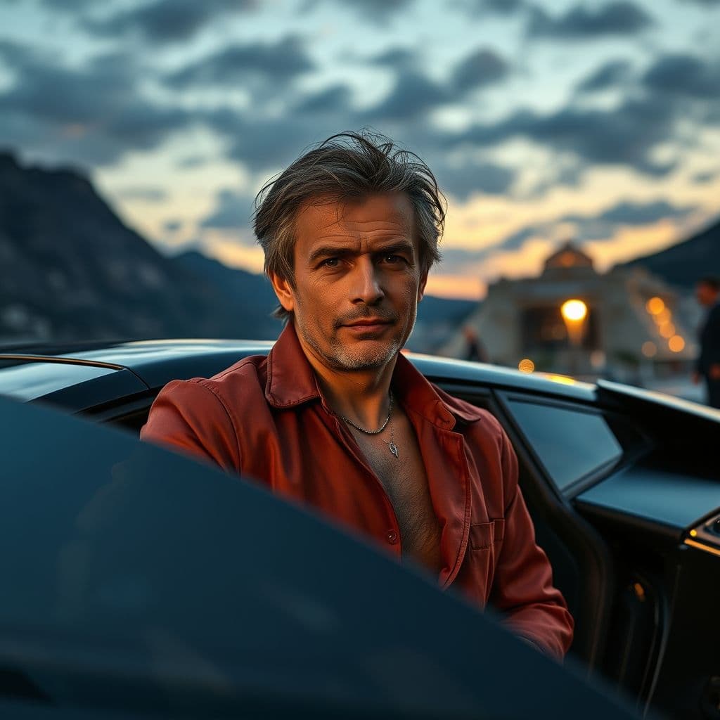 Ilian Tobiana, conocido como Zeus, saliendo de un Lamborghini con ropa desgastada